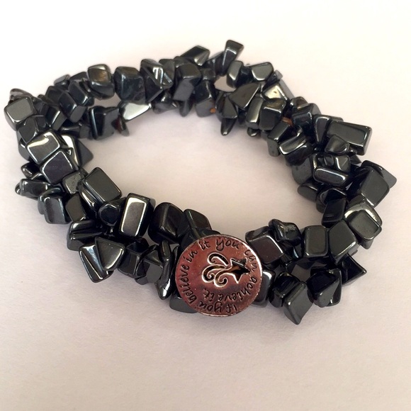 Vintage Triple Hematite Bracelet. Stretch Bangle - Picture 1 of 3